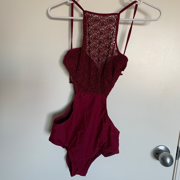 Maroon One-Piece Bathing/Body Suit - Picture 1 of 3